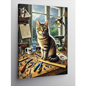 Kanvas Tablo İş Tezgağında Kedi 70x100 cm