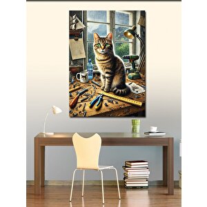 Kanvas Tablo İş Tezgağında Kedi 70x100 cm