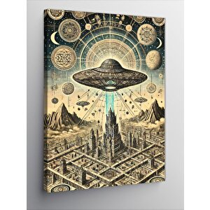Kanvas Tablo Uçan Daire Ve Şehir 100x140 cm