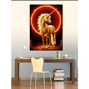 Kanvas Tablo Ateş Çemberinde Altın Unicorn 50x70 cm