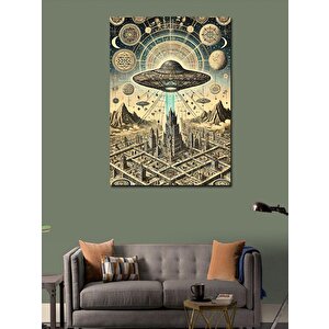 Kanvas Tablo Uçan Daire Ve Şehir 50x70 cm