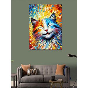 Kanvas Tablo Mutlu Renkli Kedi 50x70 cm