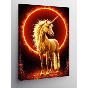 Kanvas Tablo Ateş Çemberinde Altın Unicorn 70x100 cm