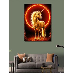 Kanvas Tablo Ateş Çemberinde Altın Unicorn 70x100 cm