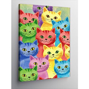 Kanvas Tablo Renkli Kedi Yüzleri 70x100 cm