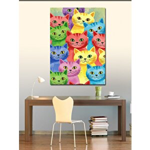 Kanvas Tablo Renkli Kedi Yüzleri 70x100 cm