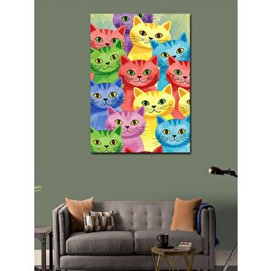 Kanvas Tablo Renkli Kedi Yüzleri 70x100 cm