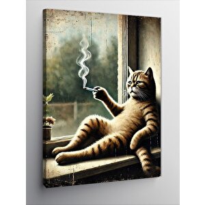 Kanvas Tablo Sigara İçen Kedi 100x140 cm