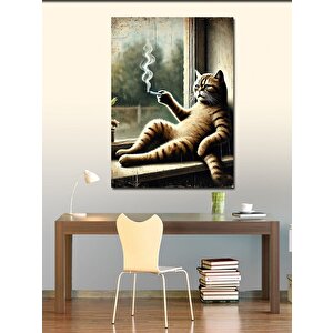 Kanvas Tablo Sigara İçen Kedi 100x140 cm