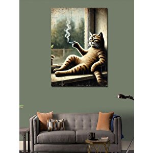 Kanvas Tablo Sigara İçen Kedi 100x140 cm