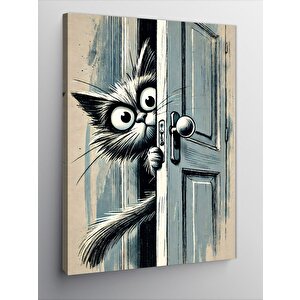 Kanvas Tablo Kapıdan Bakan Meraklı Kedi 50x70 cm