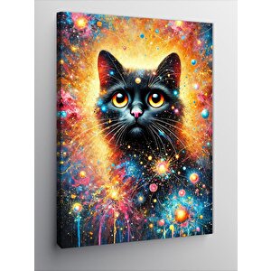 Kanvas Tablo Kozmik Renklerde Kedi Portresi 70x100 cm