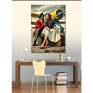 Kanvas Tablo Retro Çift Ve Uçak 70x100 cm