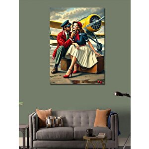 Kanvas Tablo Retro Çift Ve Uçak 70x100 cm