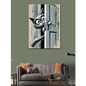 Kanvas Tablo Kapıdan Bakan Meraklı Kedi 70x100 cm
