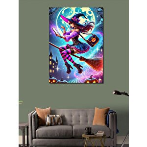 Kanvas Tablo Cadı Ve Uçan Süpürge Tasarımı 50x70 cm