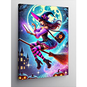 Kanvas Tablo Cadı Ve Uçan Süpürge Tasarımı 70x100 cm