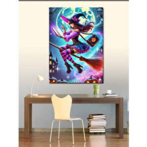 Kanvas Tablo Cadı Ve Uçan Süpürge Tasarımı 70x100 cm