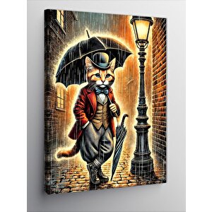 Kanvas Tablo Sokak Lambası Altında Kedi 50x70 cm