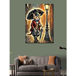 Kanvas Tablo Sokak Lambası Altında Kedi 50x70 cm