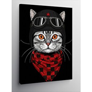 Kanvas Tablo Motorcu Kedi Ve Karakter 100x140 cm