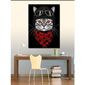 Kanvas Tablo Motorcu Kedi Ve Karakter 100x140 cm