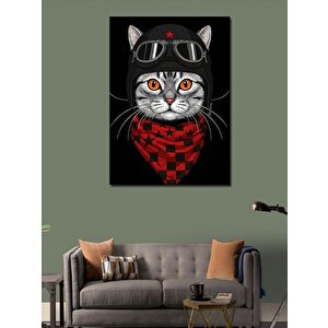 Kanvas Tablo Motorcu Kedi Ve Karakter 100x140 cm