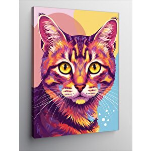 Kanvas Tablo Renkli Kedi Portresi 100x140 cm