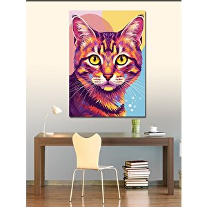 Kanvas Tablo Renkli Kedi Portresi 100x140 cm