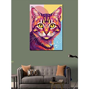 Kanvas Tablo Renkli Kedi Portresi 100x140 cm