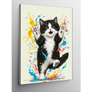 Kanvas Tablo Renkli Pati Atlayan Kedi 100x140 cm