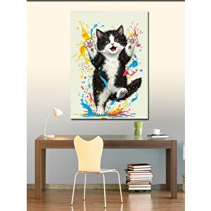 Kanvas Tablo Renkli Pati Atlayan Kedi 100x140 cm