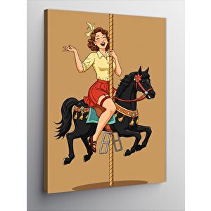 Kanvas Tablo Atlı Kadın Ve Klasik Eğlence 100x140 cm
