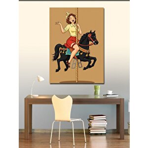 Kanvas Tablo Atlı Kadın Ve Klasik Eğlence 100x140 cm