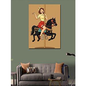 Kanvas Tablo Atlı Kadın Ve Klasik Eğlence 100x140 cm