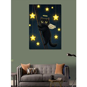 Kanvas Tablo Melek Kanatlı Siyah Kedi 100x140 cm