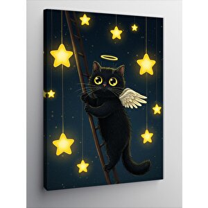 Kanvas Tablo Melek Kanatlı Siyah Kedi 50x70 cm