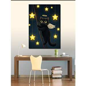 Kanvas Tablo Melek Kanatlı Siyah Kedi 50x70 cm