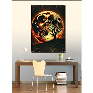 Kanvas Tablo Ateşli Ay Ve Ağaç Silüeti 70x100 cm