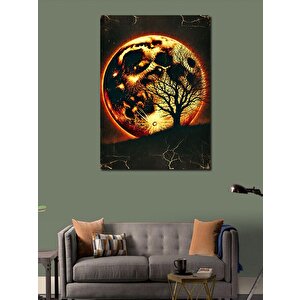Kanvas Tablo Ateşli Ay Ve Ağaç Silüeti 100x140 cm