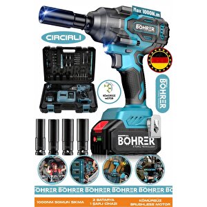 Alman 1000nm Cırcır Setli 44 Parça V598 Yeni Nesil Kömürsüz Mavi Oto Araç Somun Sıkma Makinesi