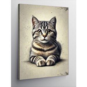 Kanvas Tablo Sevimli Gri Kedi Portresi 100x140 cm