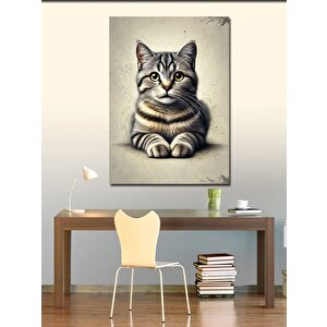 Kanvas Tablo Sevimli Gri Kedi Portresi 100x140 cm