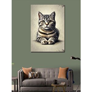Kanvas Tablo Sevimli Gri Kedi Portresi 100x140 cm