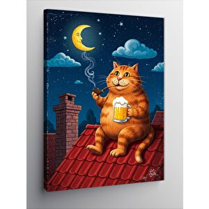 Kanvas Tablo Çatıdaki Turuncu Kedi 100x140 cm