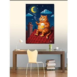 Kanvas Tablo Çatıdaki Turuncu Kedi 100x140 cm