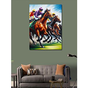Kanvas Tablo At Yarışı Ve Renkler 70x100 cm