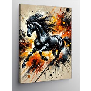 Kanvas Tablo Yükselen Siyah At 100x140 cm