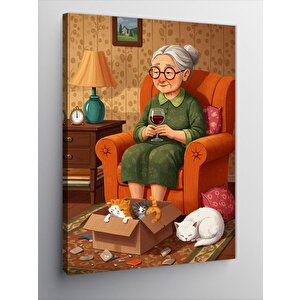 Kanvas Tablo Yaşlı Kadın Ve Kedi 100x140 cm