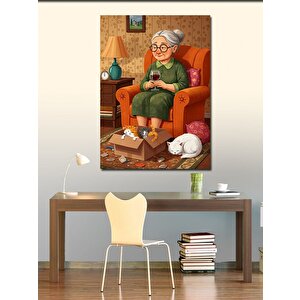 Kanvas Tablo Yaşlı Kadın Ve Kedi 100x140 cm